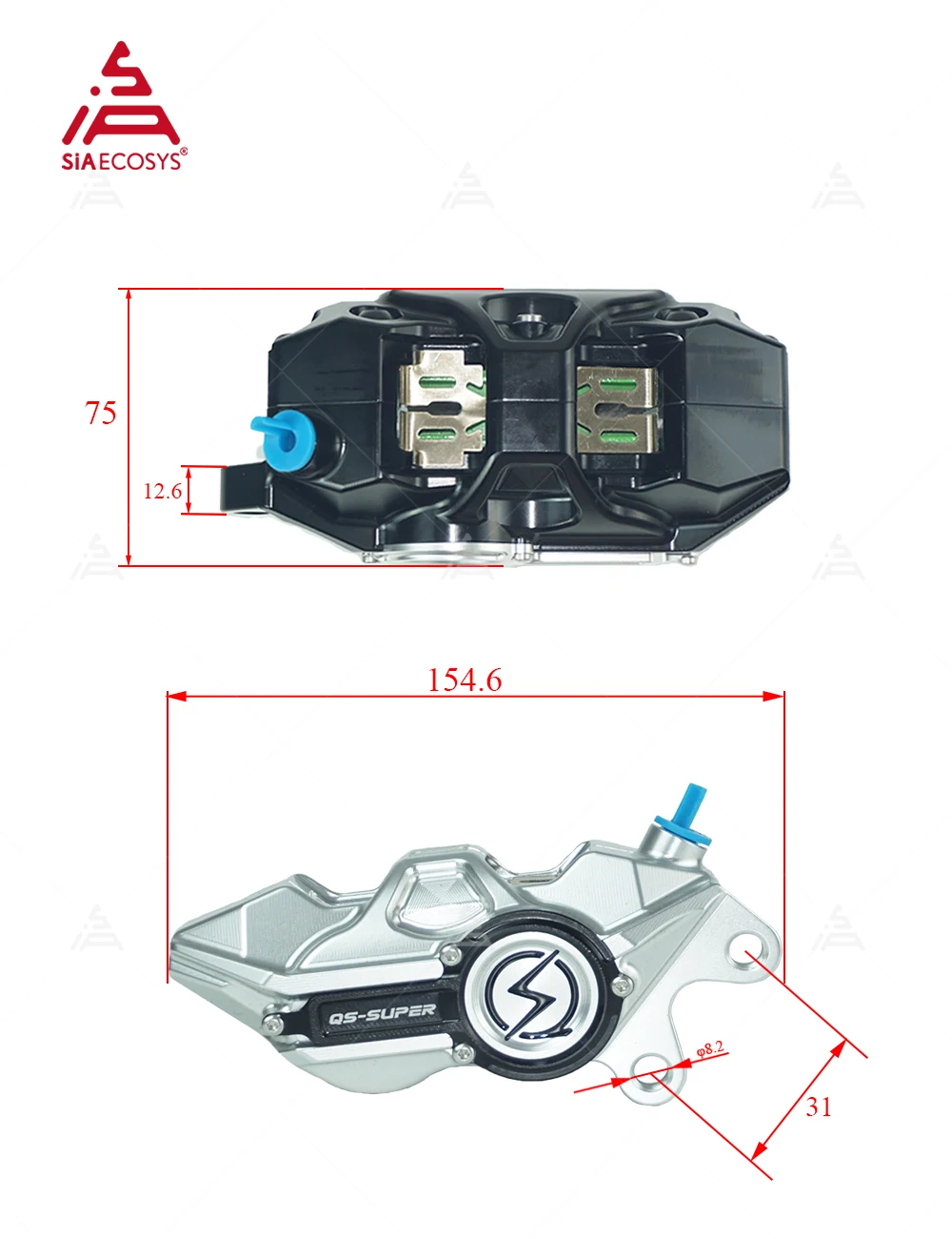 Forged Front Brake Caliper 4 Piston - QS 4-Piston Forged Aluminum Brake Caliper